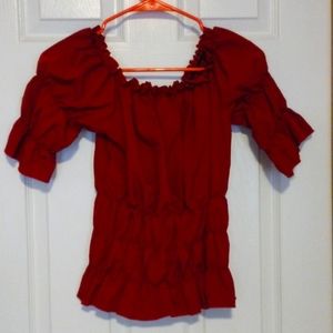 Red Off the Shoulder Ruffle Blouse